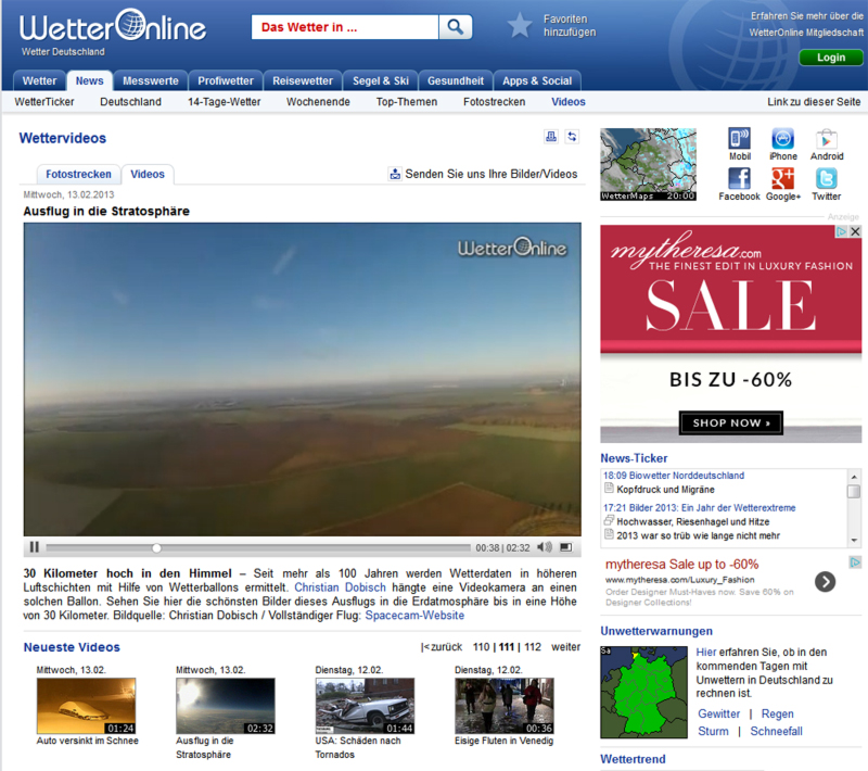 Ausschnitt von WetterOnline über Spacecam 2.0